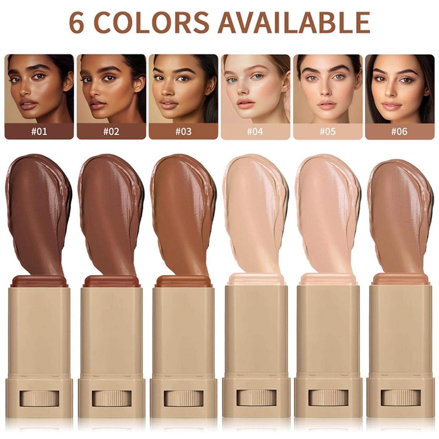 Foundation Stick - Serum-Infused Beauty Balm for Flawless Skin | Longwear Tinted Moisturizer in Natural Finish (#02, #03, #06)