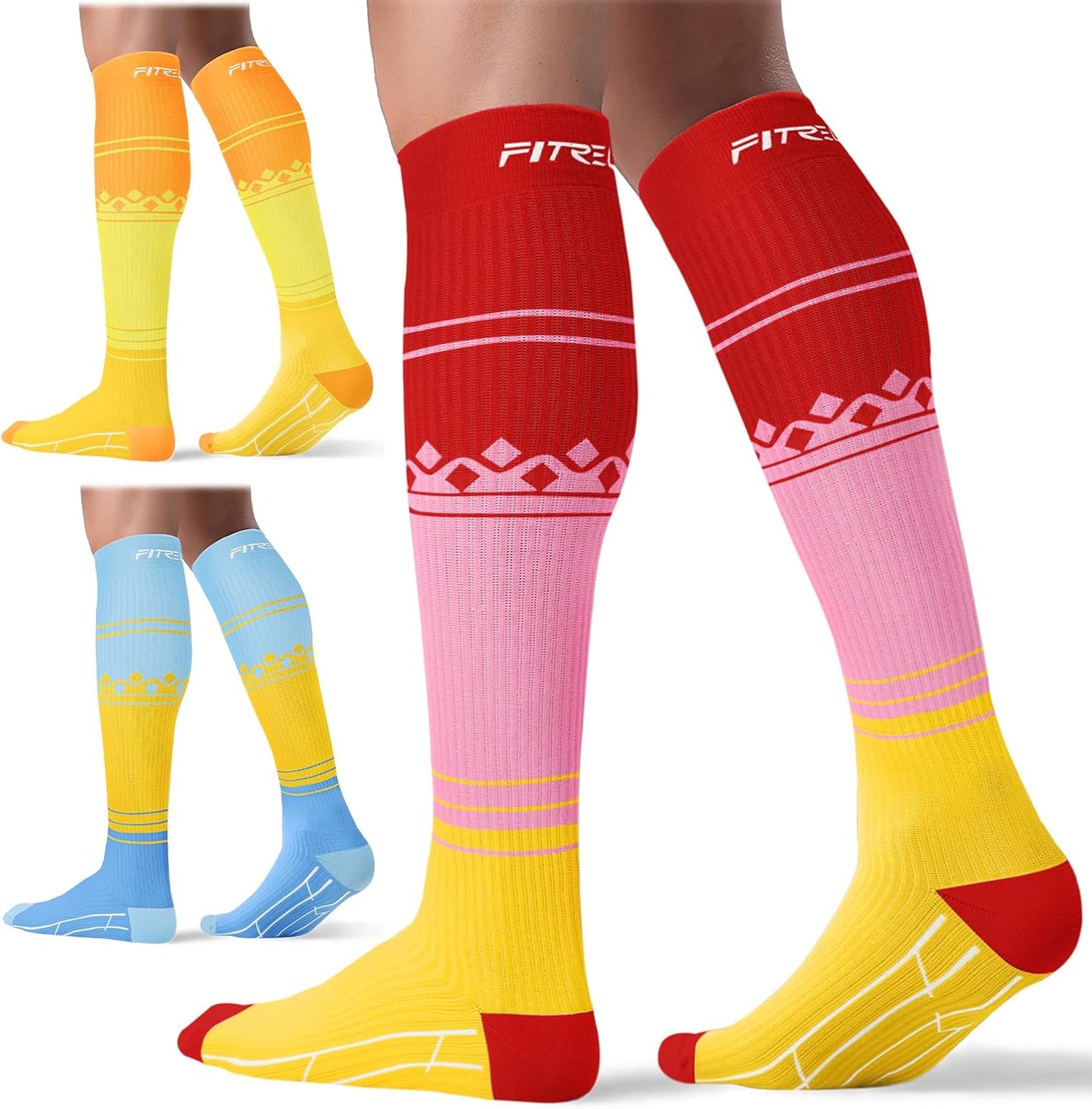 FITRELL Compression Socks for Men & Women - 20-30mmHg Circulation Support | 3 Pairs