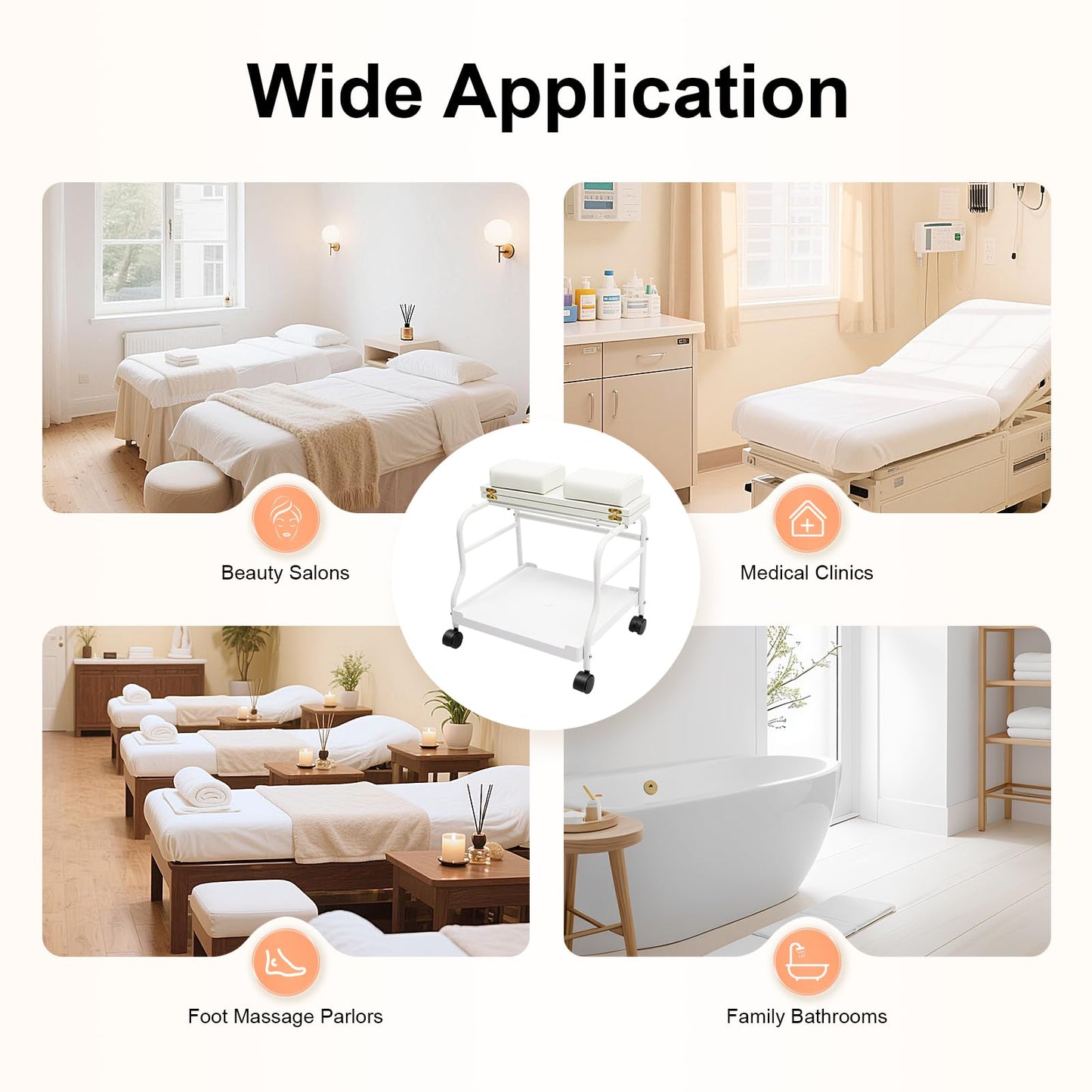 Beauty Salon Nail Or Foot Bath Spa Portable Trolley, Portable Pedicure Footrest Stool Cart for Salon Nail Foot Bath Spa