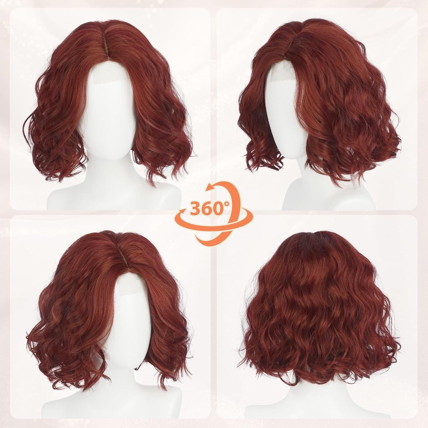 Burgundy Bob Wig - Lace Front Short Wavy Curly Synthetic Hair for Women | 11 Inch Natural Look