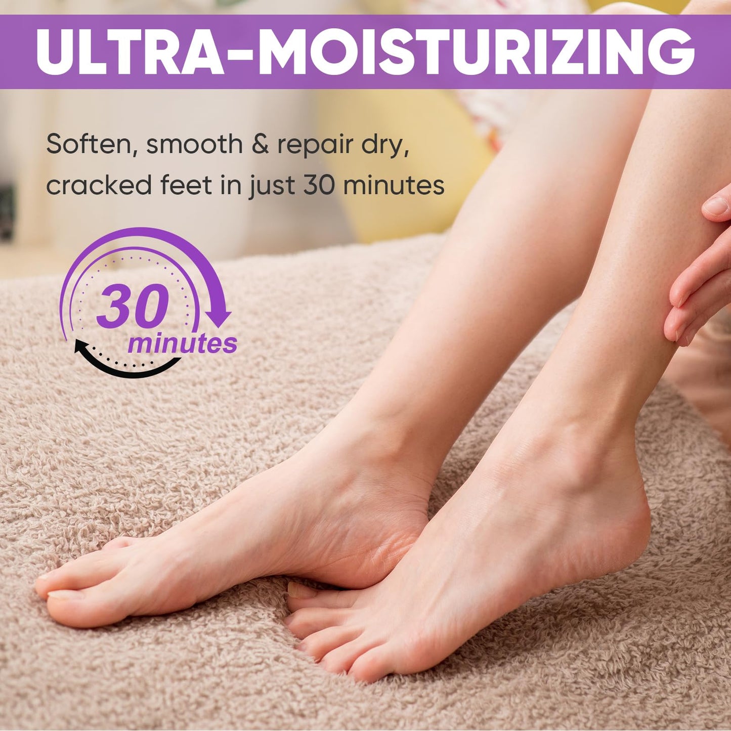 TEAWOO 24 Pairs Moisturizing Foot Masks with Lavender Oil & Jojoba Oil, Intensely Hydrating Foot Mask for Dry Cracked Feet, Moisturizing Socks for Cracked Heel Treatment