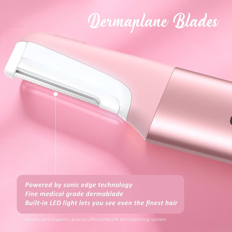 Sonic Dermaplane Razor for Women Face Beauty Eyebrow Trimmer, Exfoliation & Peach Fuzz Facial Hair Removal for Women, Electric Face Razors Shaver Epilator Anti-Aging 3 Speeds & 10 Refill Blades, Pink