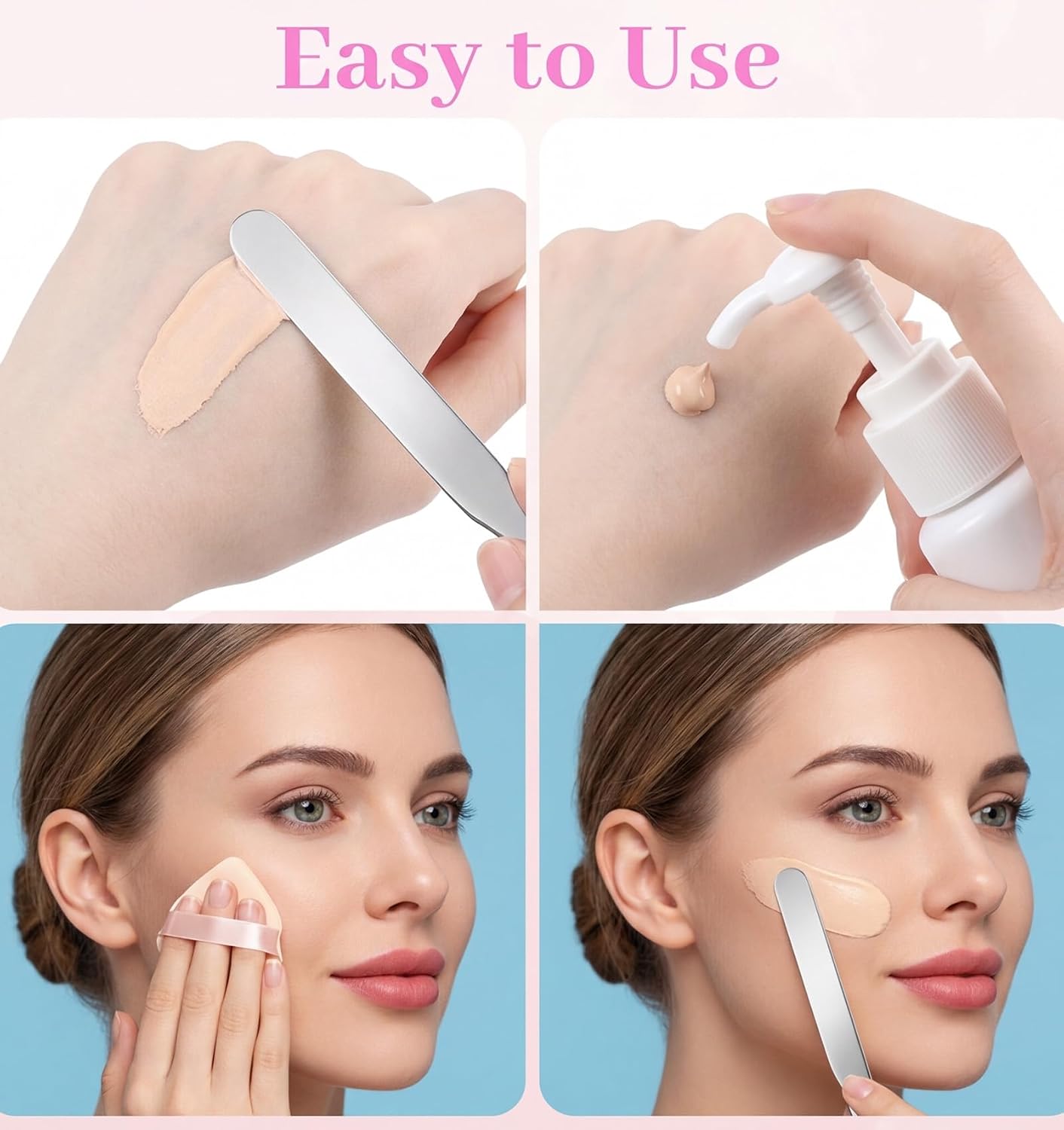 Makeup Spatula Set - 3Pcs Double-Edged Metal Applicators for Even Foundation & Face Cream Application | Assorted Styles