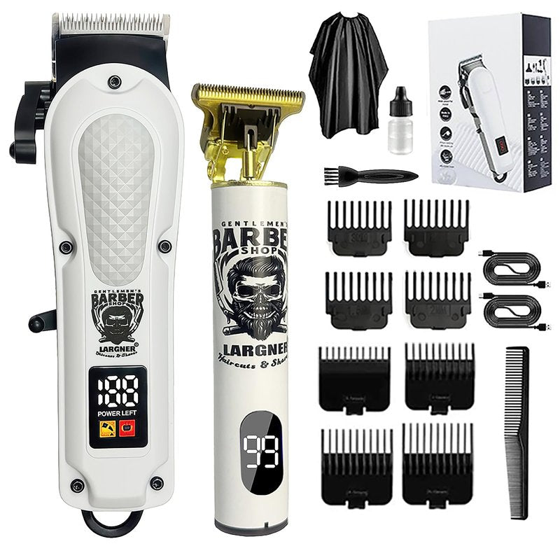 LARGNERSHAVER Hair Clippers for Men, Clippers and Trimmers Set, Barber Clippers, Electric Hair Trimmer with Box, Gifts for Men (White-2in1)