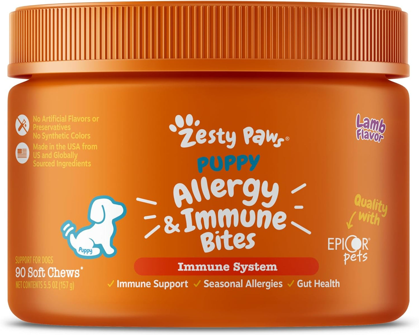 Zesty Paws Allergy Immune Bites - Dog Allergy Chews for Itchy Skin & Ears | Lamb Flavor, 90 Count
