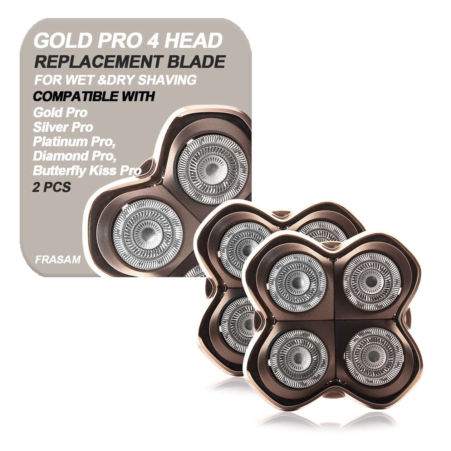FRASAM 2 Pack Gold Pro 4 Head Replacement Blades for Skulls Head Shavers, Compatible with Pit Bulls Gold Pro, Platinum Pro, Silver Pro, Diamond Pro, Butterfly Kiss Pro Series…