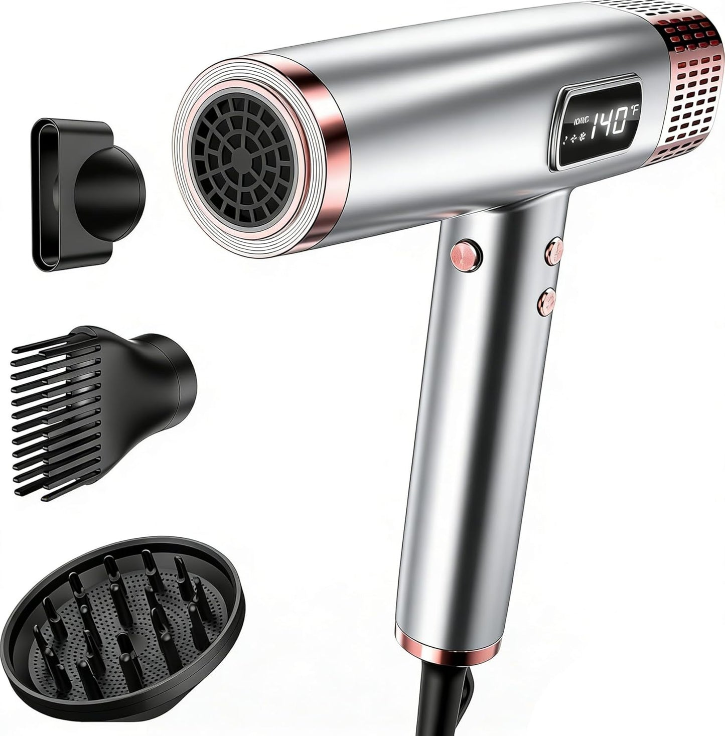 Travel Hair Dryer with Diffuser - 1875W Ionic Fast Drying & Frizz Control | Lightweight, Dual Voltage (110-240V) - Black