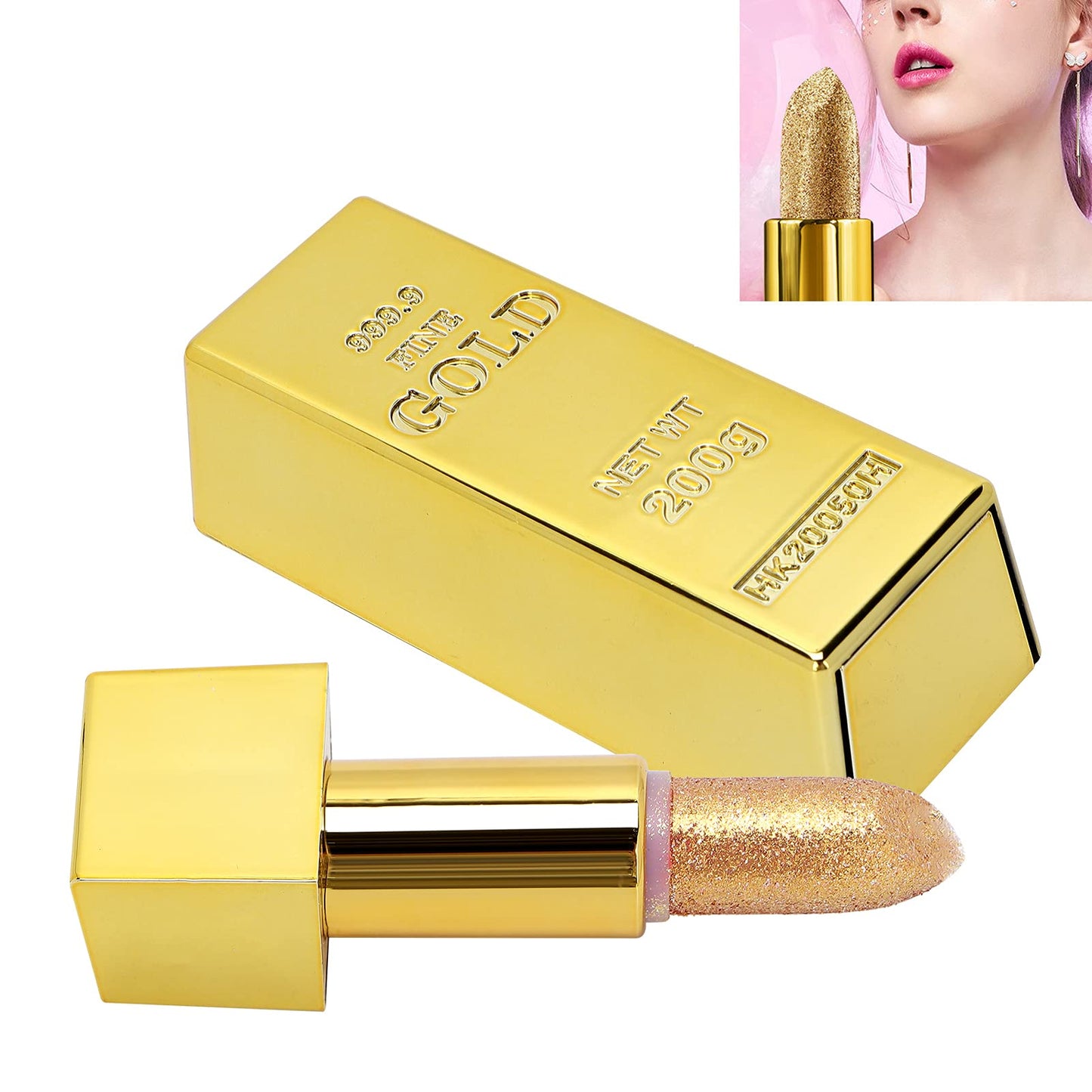 3.5g Gold Bar Lipstick, Long Lasting Moisturizing And Smooth Lip Makeup Cosmetics (Gold Lipstick 1#Foreign Edition)