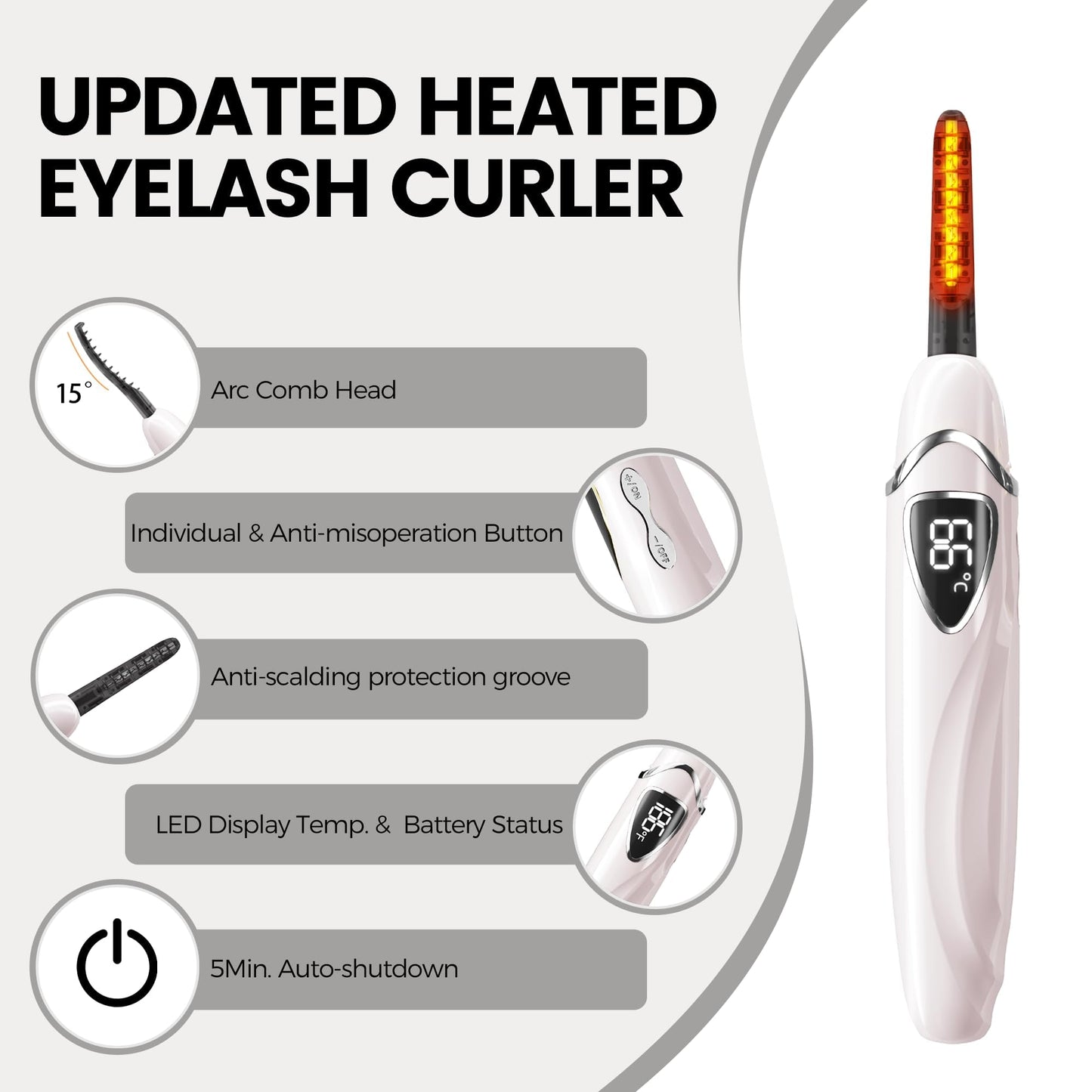 Raysino Heated Eyelash Curler, S600 Rechargeable Heated Lash Curler, Eyelash Curler Heated in 8s for Women 24 Hs Lasting Natural Makeup (Pink/Silver, 148MM)