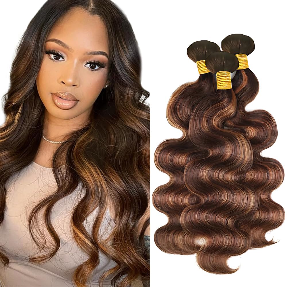 Color 30 Bundles P4/30 Body Wave Bundle 26 28 30 Inch Highlight Human Hair 3 Bundles Two Tone Brown Mixed With Light Brown Bundle