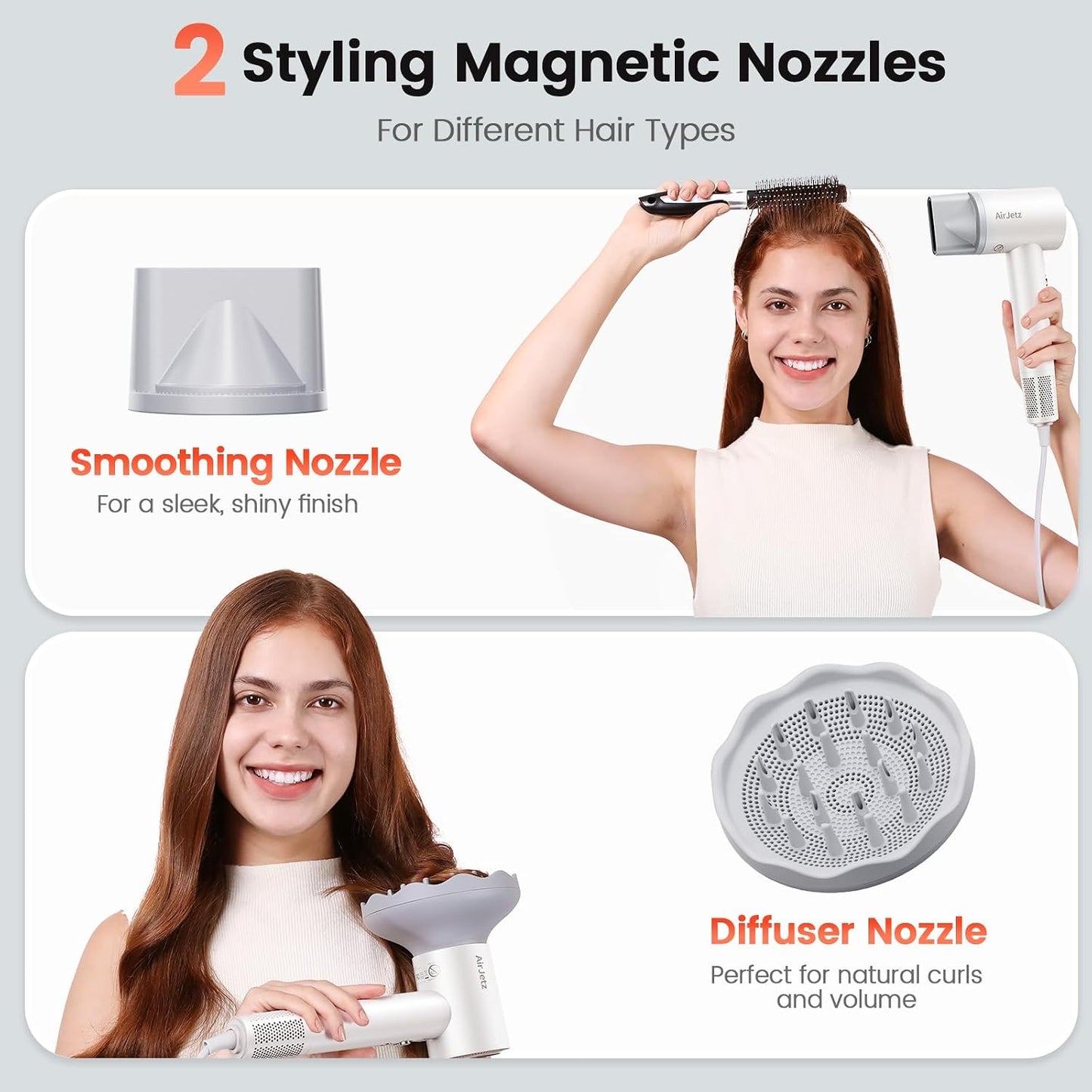 High-Speed Ionic Hair Dryer - 160,000 RPM Professional Lightweight Blow Dryer with Diffuser & Magnetic Nozzle | White