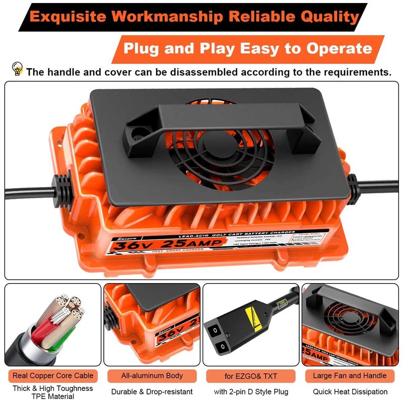 36 Volt 25 AMP Golf Cart Charger for EZGO TXT 36V Golf Cart Battery Charger with 2-Pin D Style Plug Lead-Acid Battery Charger