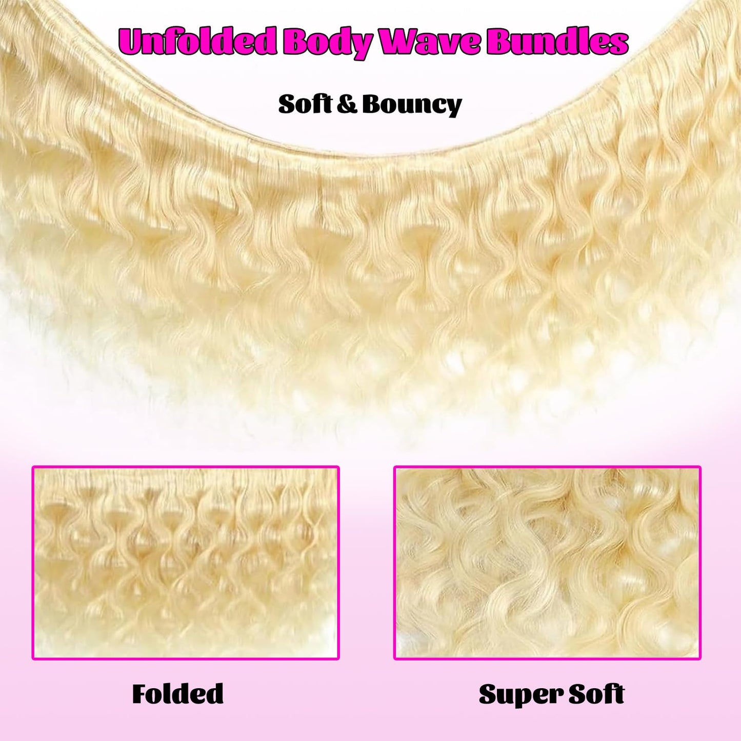 613 Body Wave Blonde Bundles Human Hair 28 30 32Inch 3 Bundles Human Blonde Hair Extensions，100% Real 14A Brazilian Virgin Raw Easy to Dye No Synthetic Blend No Tangle No Shedding 3X-Lifespan