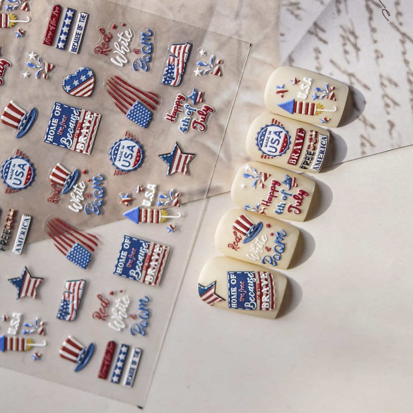4th July Nail Art Stickers American Flag Nail Art Decals with Design USA Patriotic Nails Stickers 5D Self Adhesive for Women Girls Kid Manicure DIY Decoration Accessories