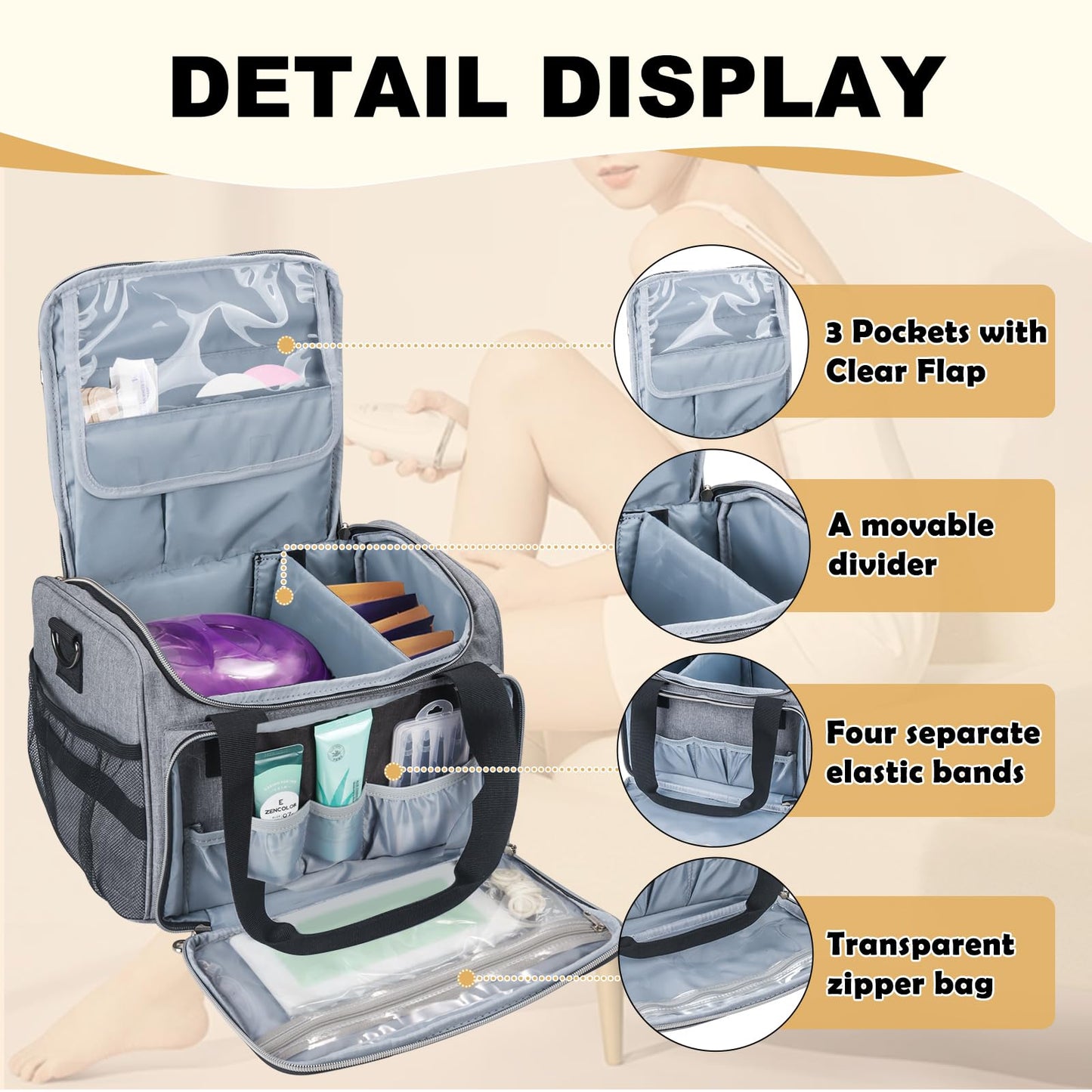 POCDUORG Waxing Kit Carry Bag Compatible with Tress Wellness - Portable Organizer for Wax Warmer, Wax Beans, Pre & After Wax Sprays, and Accessories - Only Bag (Light Gray)