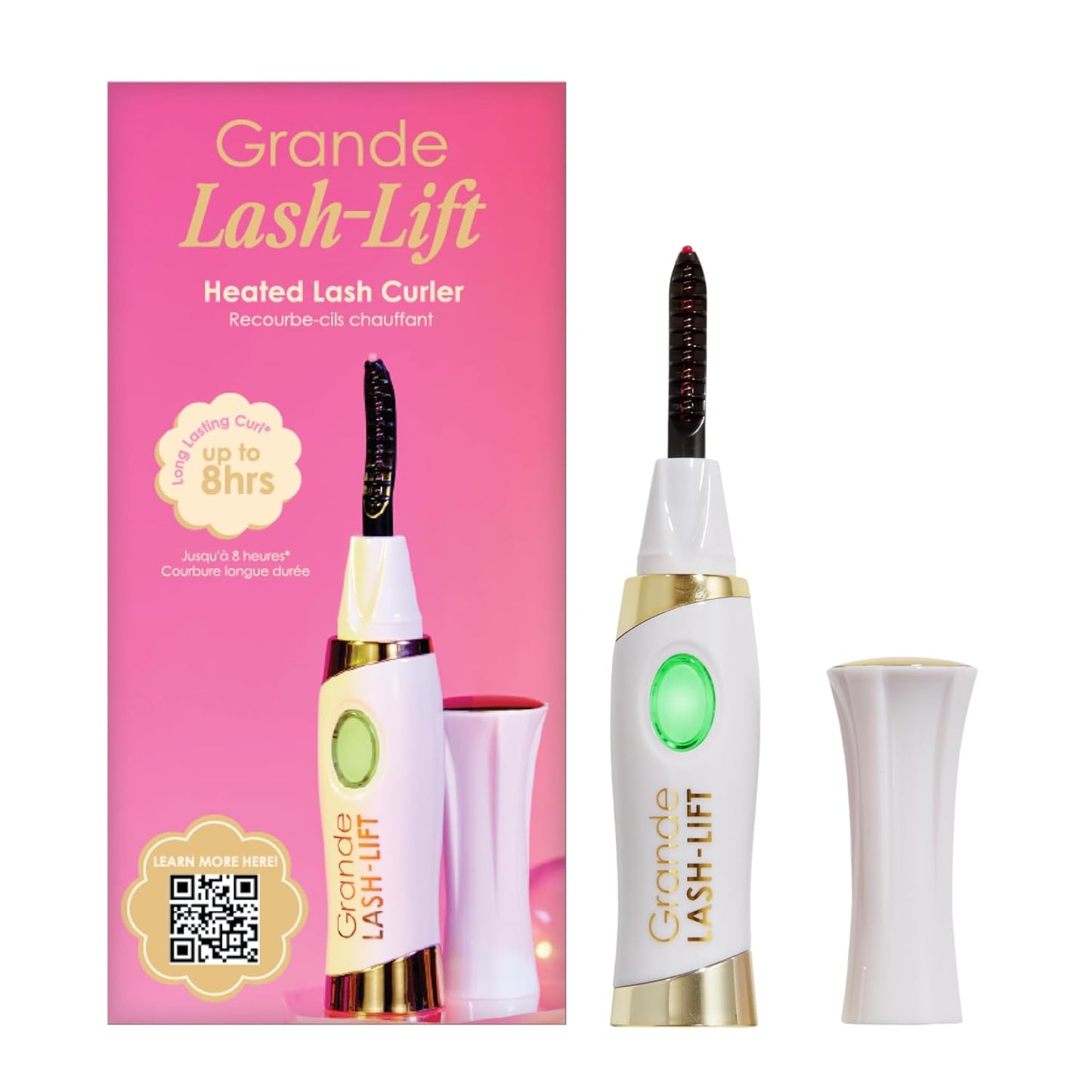 Grande Cosmetics Heated Lash Curler - Rechargeable & Travel-Friendly | 2 Heat Settings, White