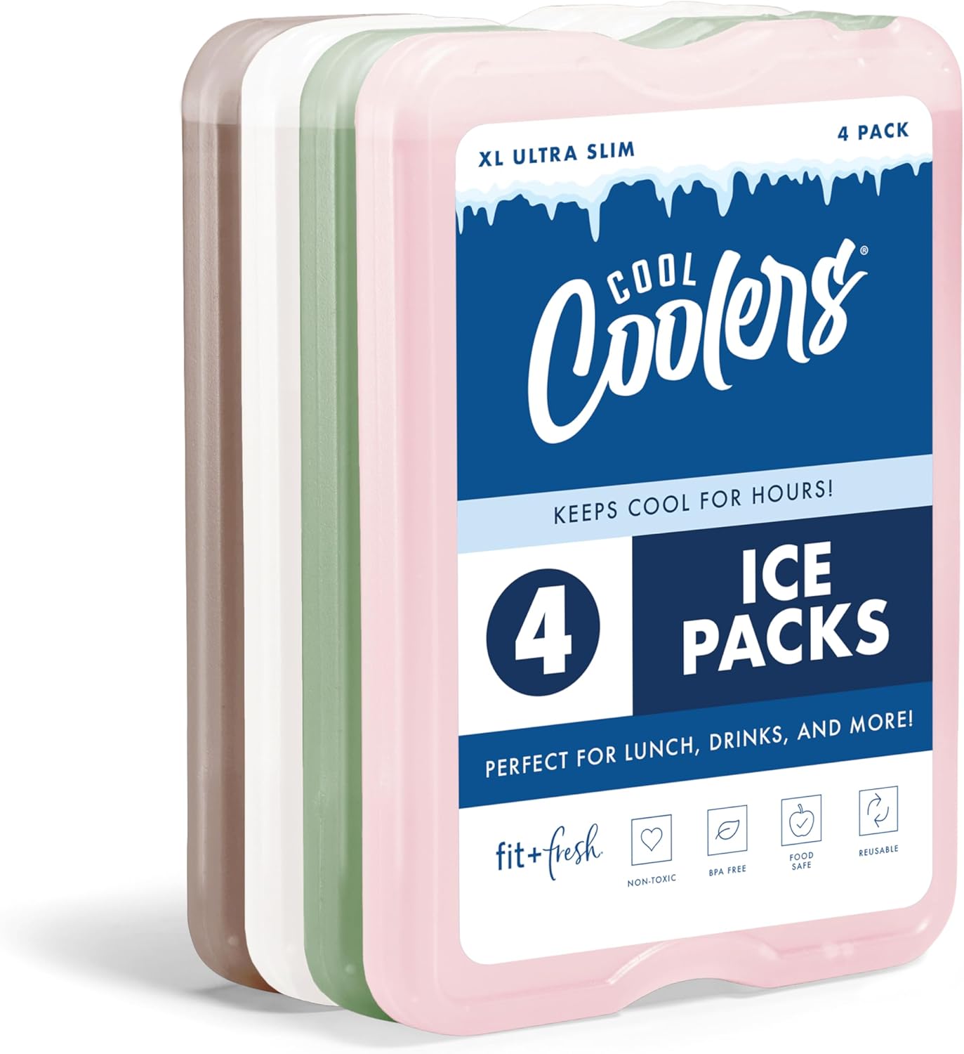 XL Slim Ice Packs - Quick Freeze Reusable Ice Packs for Lunch Boxes & Coolers | 4 Pack