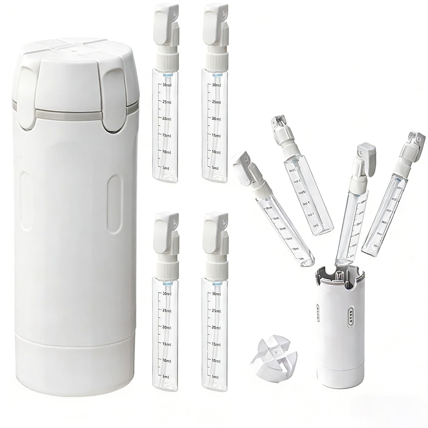 4 in 1 Travel Dispenser Bottle - 4 Pcs 30ml Refillable Travel Bottles Integrated Into One Space-Saving Kit,Portable Size Toiletries Leakproof Containers for Shampoo, Lotion & Cream,Travel Essentials