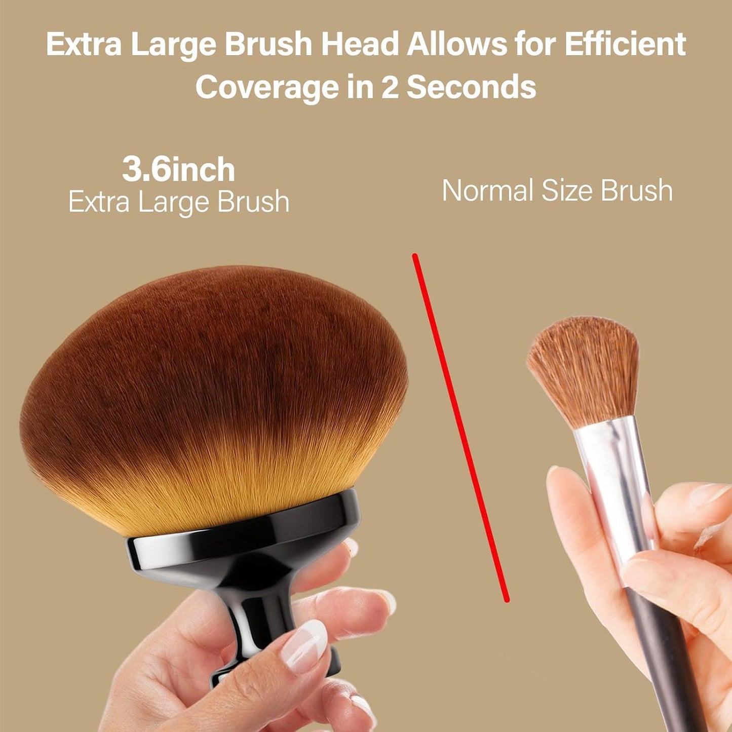 Extra Large Body Makeup Brush - Kabuki Brush for Self Tanner & Bronzer Application | 90mm Wide Head, Wet & Dry Use, Black