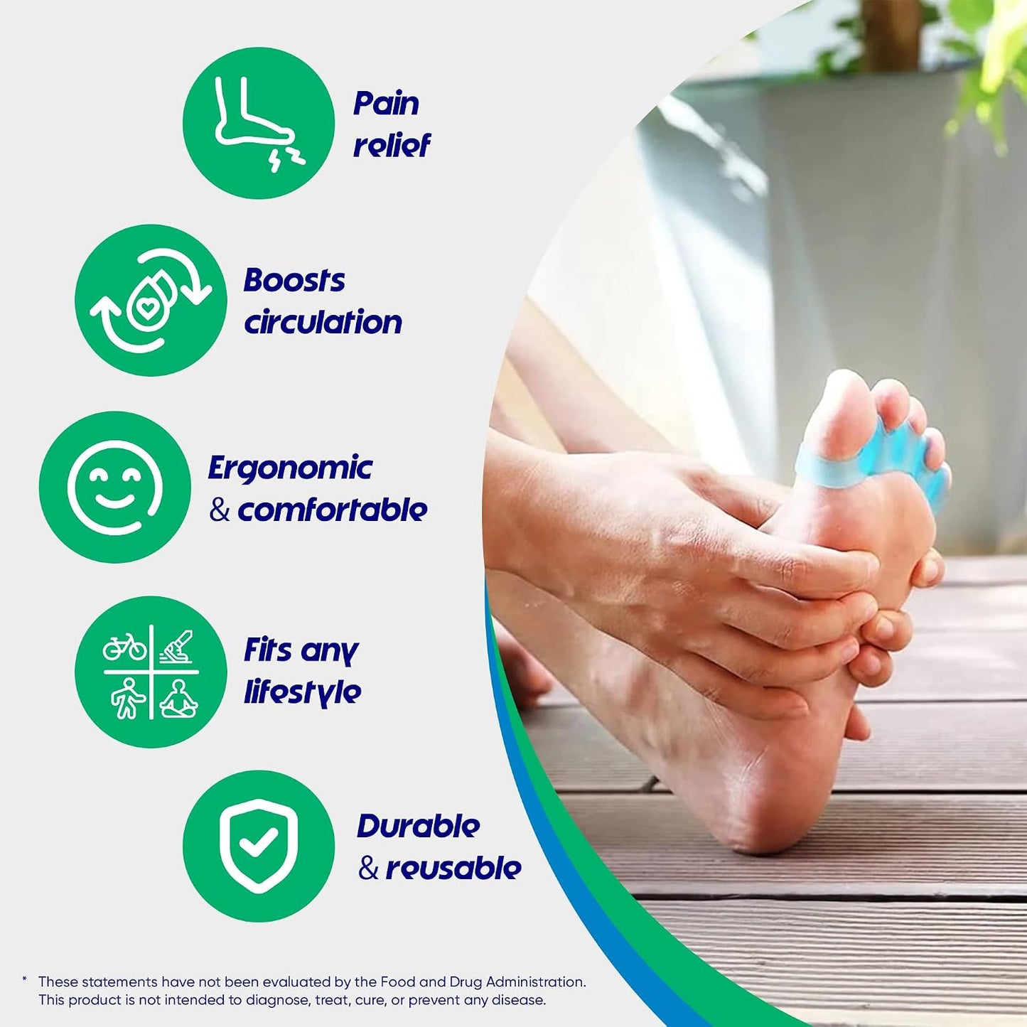 Toe Separators for Bunions | Gel Toe Spacers & Hammer Toe Straightener | Silicone Stretcher for Yoga (1 Pair, Blue)