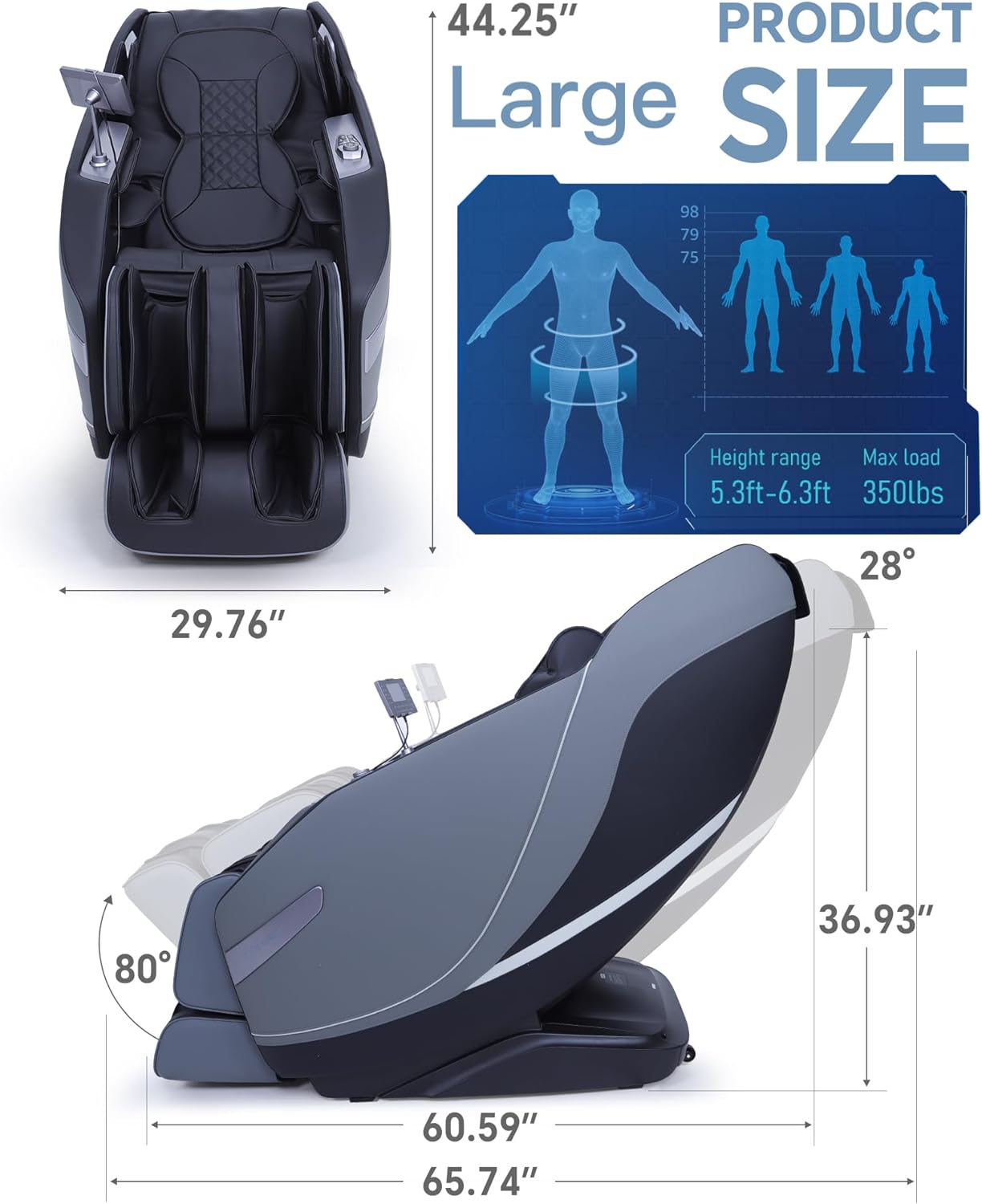 Full Body Massage Chair - 3D SL-Track Shiatsu with Rocking Sleep Mode, Upgraded Calf & Knee Massage for Tall Users | Wireless Charging, Black