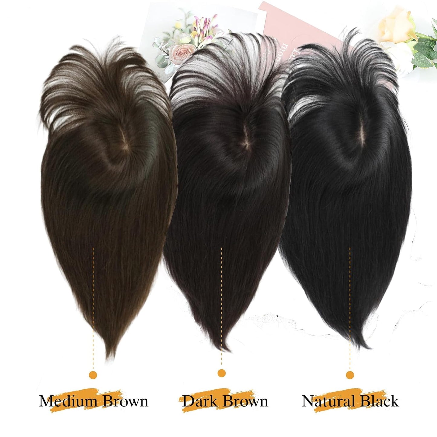 YAMI Hair Toppers for Women - Real Human Hair Topper with Bangs | Medium Brown, 15 Inch Hairpiece for Thinning Hair