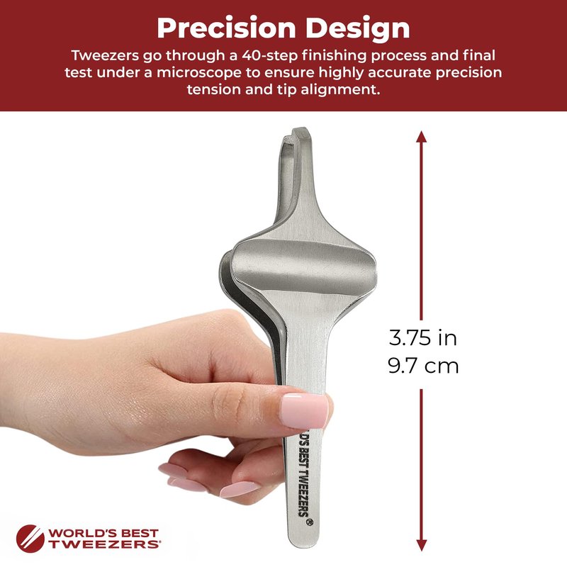 World's Best Tweezers Diamond Butterfly Tweezers - Wide Grip Slant Tip Precision Tweezers for Eyebrow, Facial & Ingrown Hair Removal - Perfectly Aligned Tool for Women&Men - Silver Stainless Steel