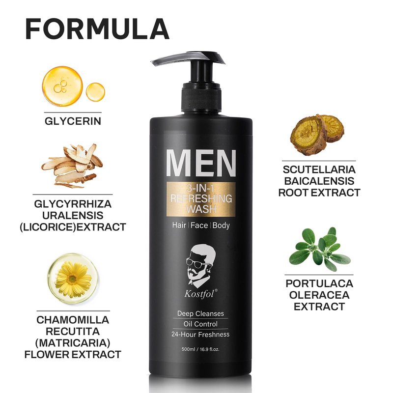 NUSPA NUSPA 3 IN 1 Clarifying Mens Shampoo Sulfate Free Hair Wash Deep Cleaning Infused with Natural Portulaca Oleracea Extract, Chamomilla Flower Extract