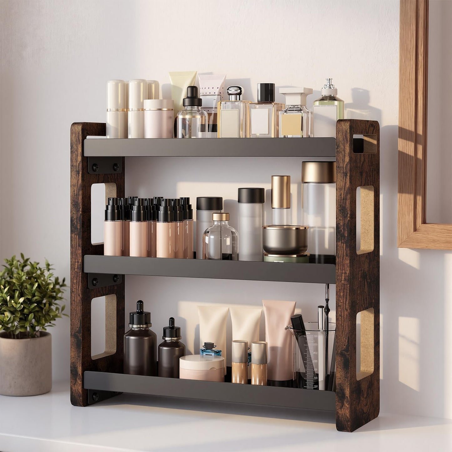 UJQSUN Bathroom Organizers and Storage,Bathroom Counter Organizer,Bathroom Counter Shelf,Bathroom Sink Organizer,Vanity Organizers,Vanity Storage,Perfume Display,Perfume Storages(Brown 3 Tier)