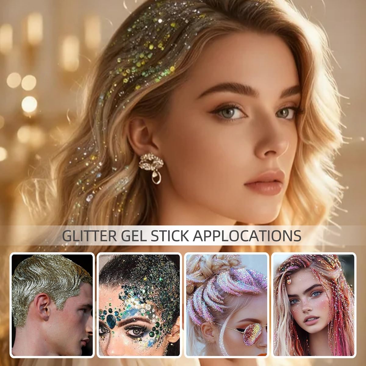 Mexico Face Glitter Stick, Sparkling Neon Outfit Accessories Party Holographic Sequins Mardi Gras Body & Hair Glitter Gel Makeup. (Red & Green & White)