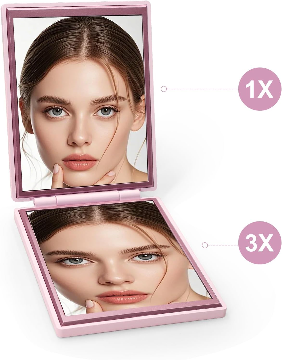 Compact Travel Mirror - 1x/3x Portable Makeup Mirror for Purse & Handbag | Pink