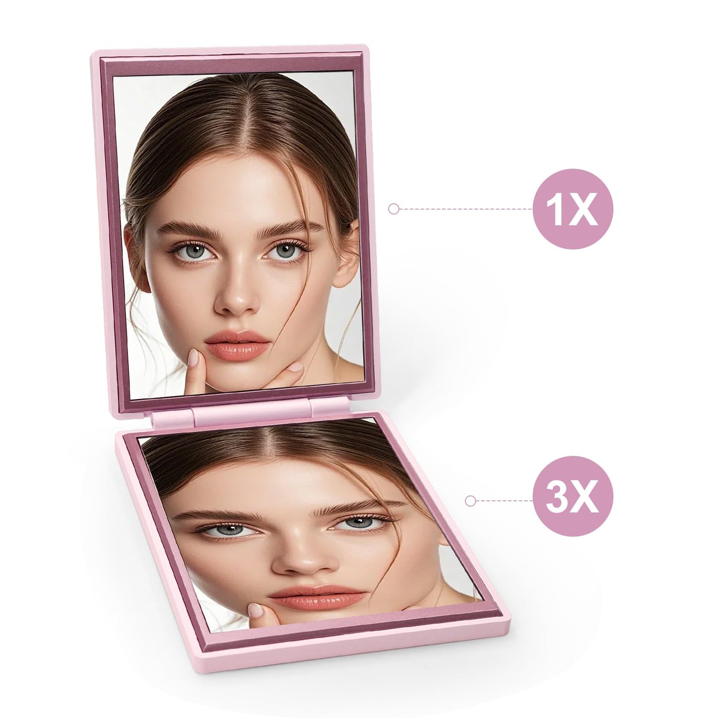Kintion Compact Mirror, 1x/3x Portable Travel Mirror for Pocket, Purse, Handbag, Pink
