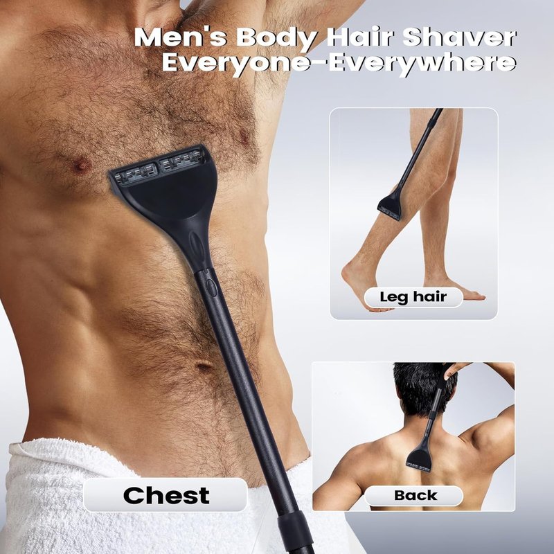 ETbyto Retractable Long Handle Back Shaver Razor Refills, 8ct | 3 Blade Razor for Men, Shaving Blades, 8 Refills（Not include Back Hair Trimmer）