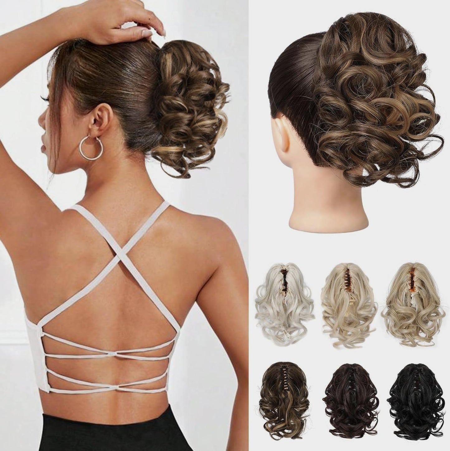 Short Ponytail Extension - Classic Loose Curly Wavy Claw Clip Hairpiece for Women | Dark Brown