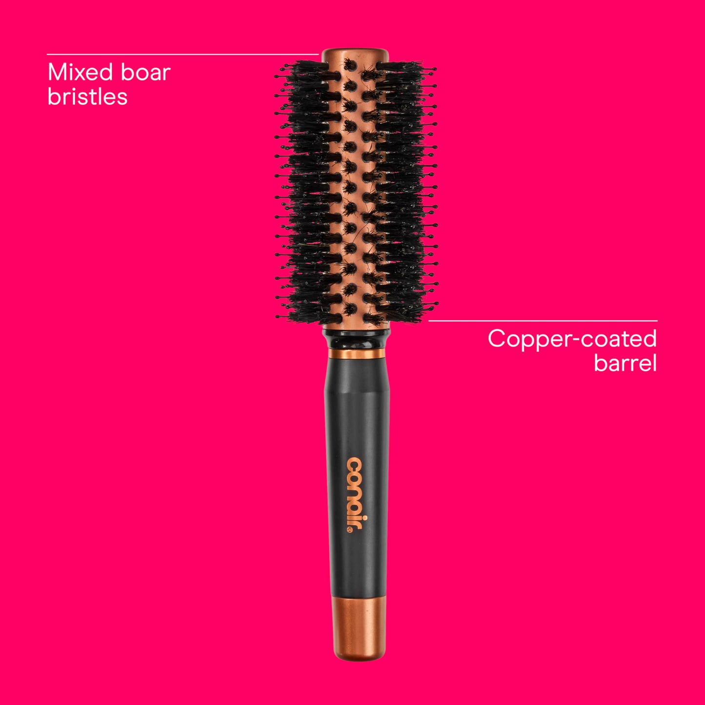 Conair Quick Dry Copper Round Hair Brush for Blow Drying, Blow Out Styler Hairbrush for Voluminous Looks, Nylon & Boar Bristles Help Dry & Style Hair Fast Without Snagging or Pulling, Handle May Vary