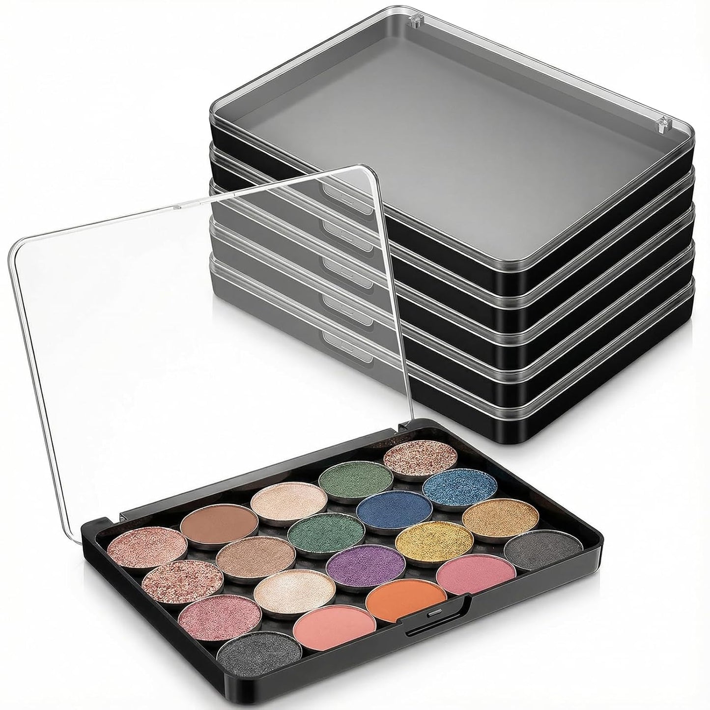 Magnetic Makeup Palette - 6 Pack Clear Top Organizer for DIY Cosmetics | Travel Storage Box, 5.5x4 Inch, Black