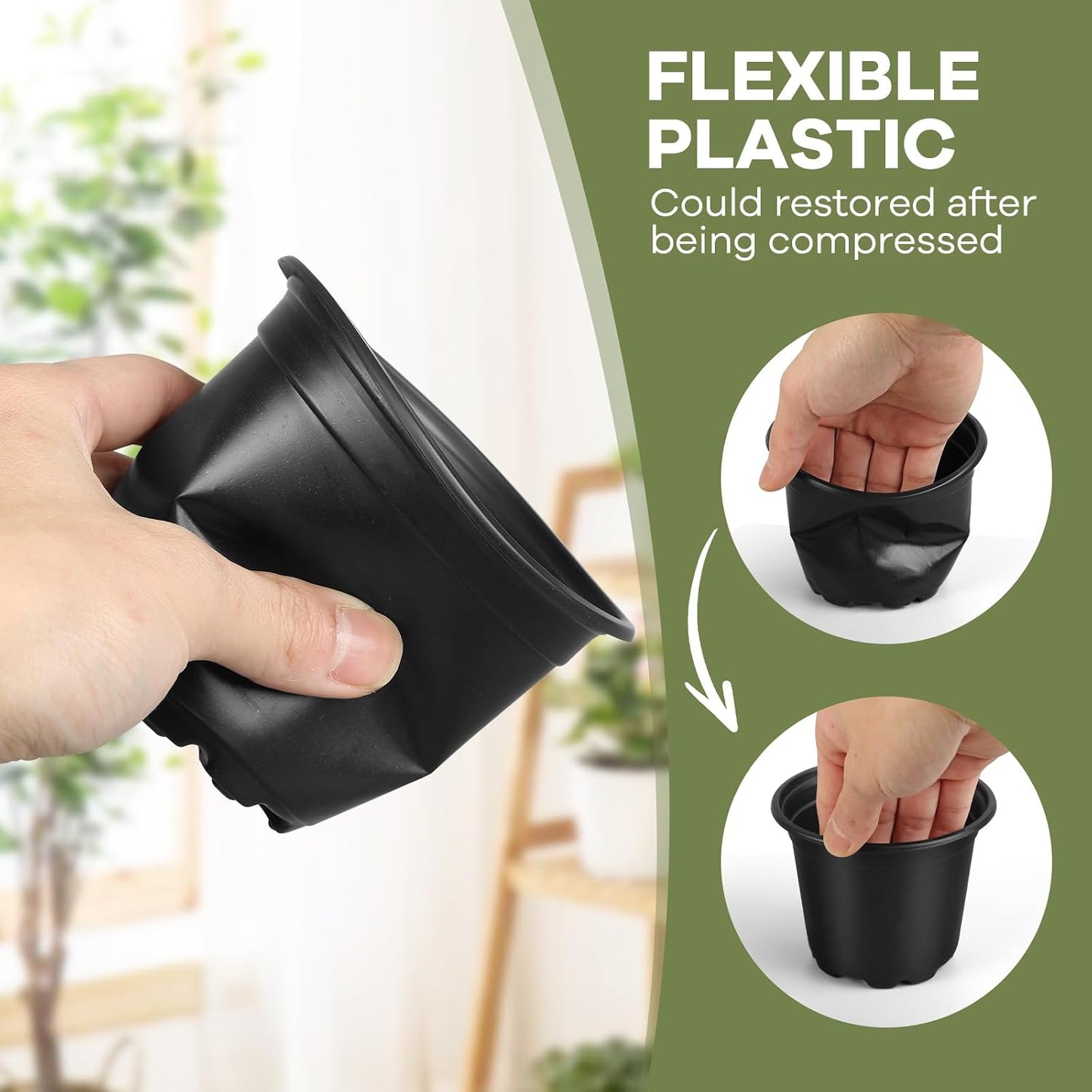 Nursery Pots - 110 Pack Plastic Plant Pots with Drainage Holes | 4, 5, 6 Inch Seedling Starter Pots for Succulents