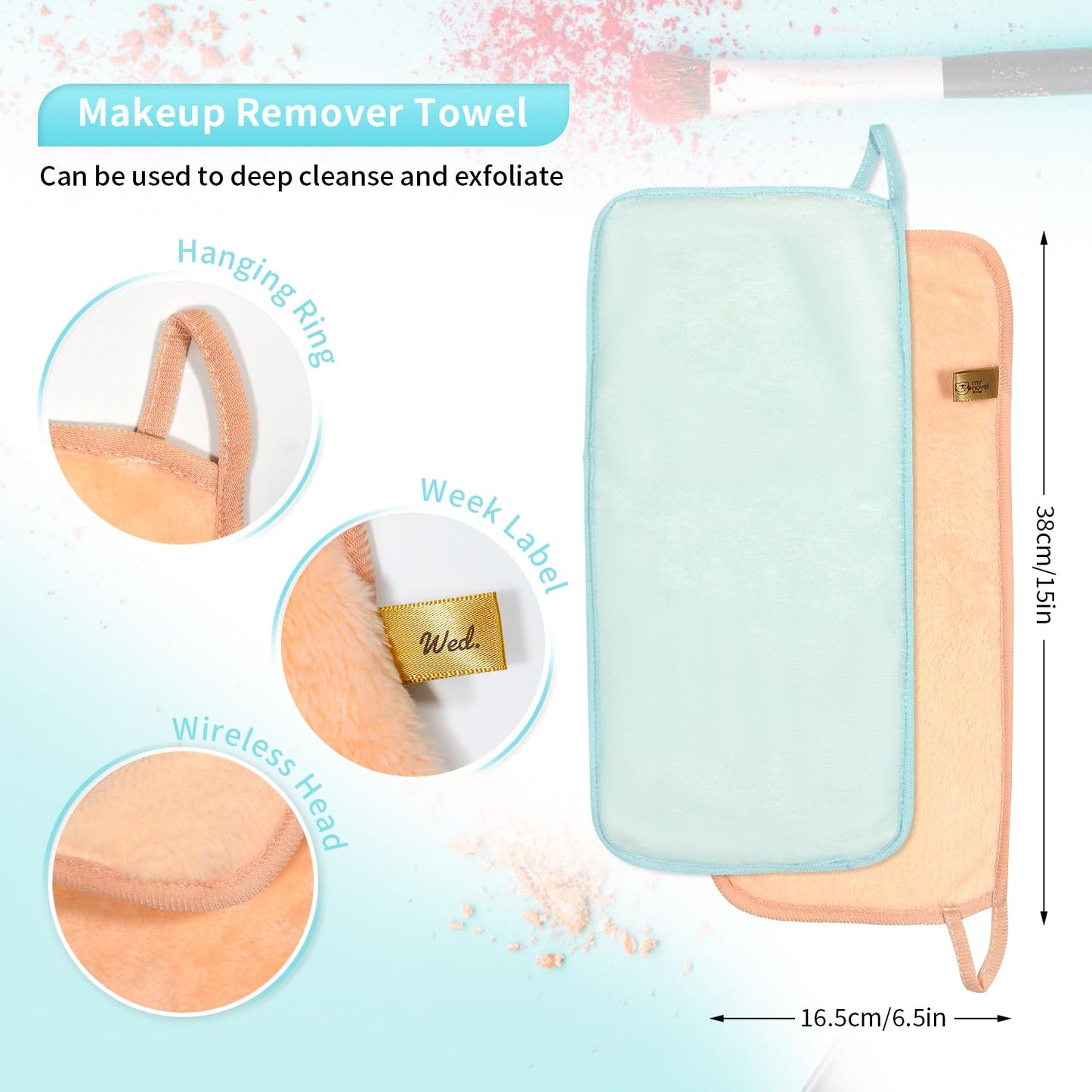 my novel things Makeup Remover Cloth 7-Day Set, 15"x6.5" Reusable Makeup Remover Towels, Makeup Washcloths, Skin Friendly Soft Washable Coral Fleece Microfiber Towel for Face, Eye, Lips Gift for Women