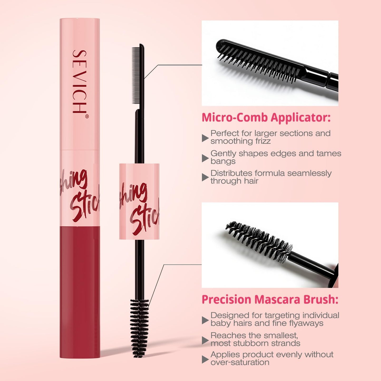 SEVICH Kids Hair Finishing Stick for Flyaways, 2-in-1 Dual Brush Edge Control & Frizz Tamer Wax Stick, Non-Greasy Hair Wax Stick for Woman & Girl Slicked Back Styles, Baby Hair & Edges, 0.47oz x 2