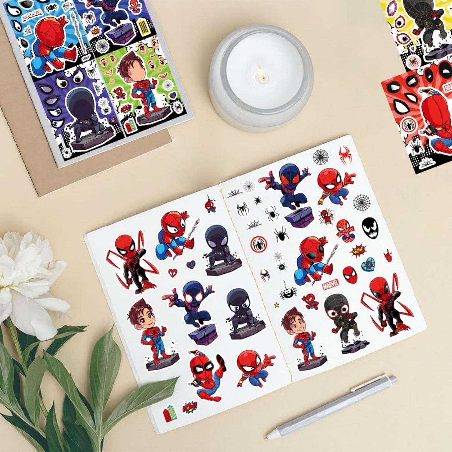 Spider Stickers - 24 Sheets of DIY Cartoon Stickers | 8 Cute Character Designs for Art & Party Crafts