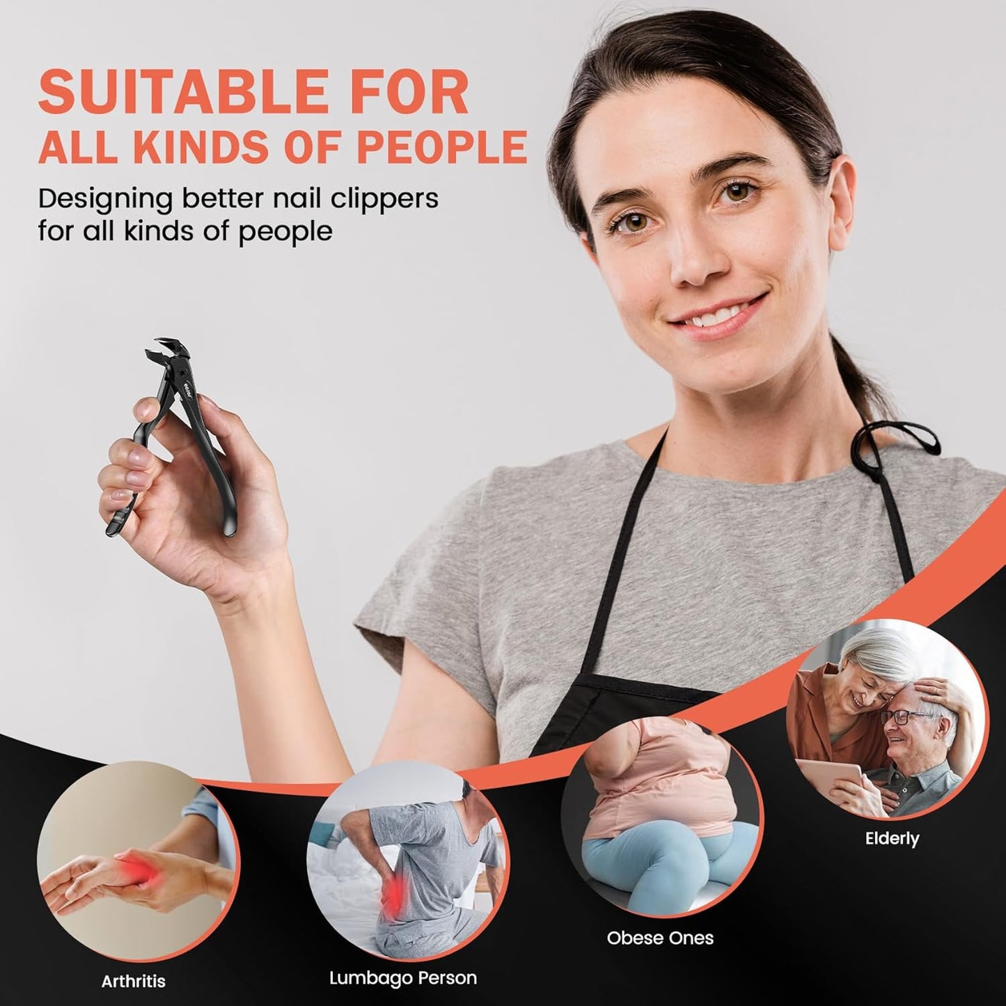 BEZOX Toenail Clippers for Seniors - Long Handled Curved Head Clippers for Thick Nails | Ergonomic Design, Black
