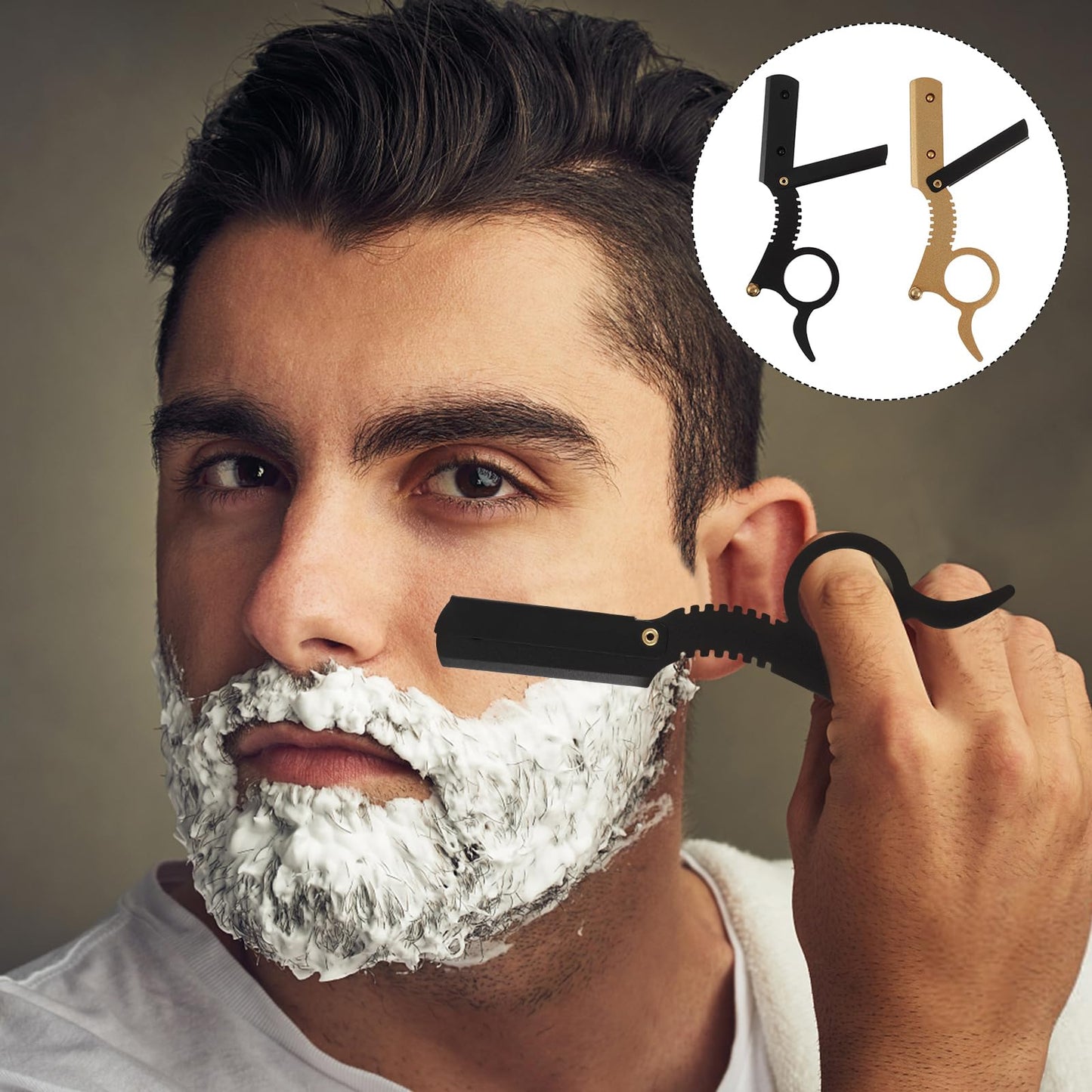 Beavorty Manual Razor 2 Pcs Finger Razors for Men Beard Shaving and Eyebrow Grooming Straight Edge Metal Barber Tools 5.11 Inch Ergonomic Design