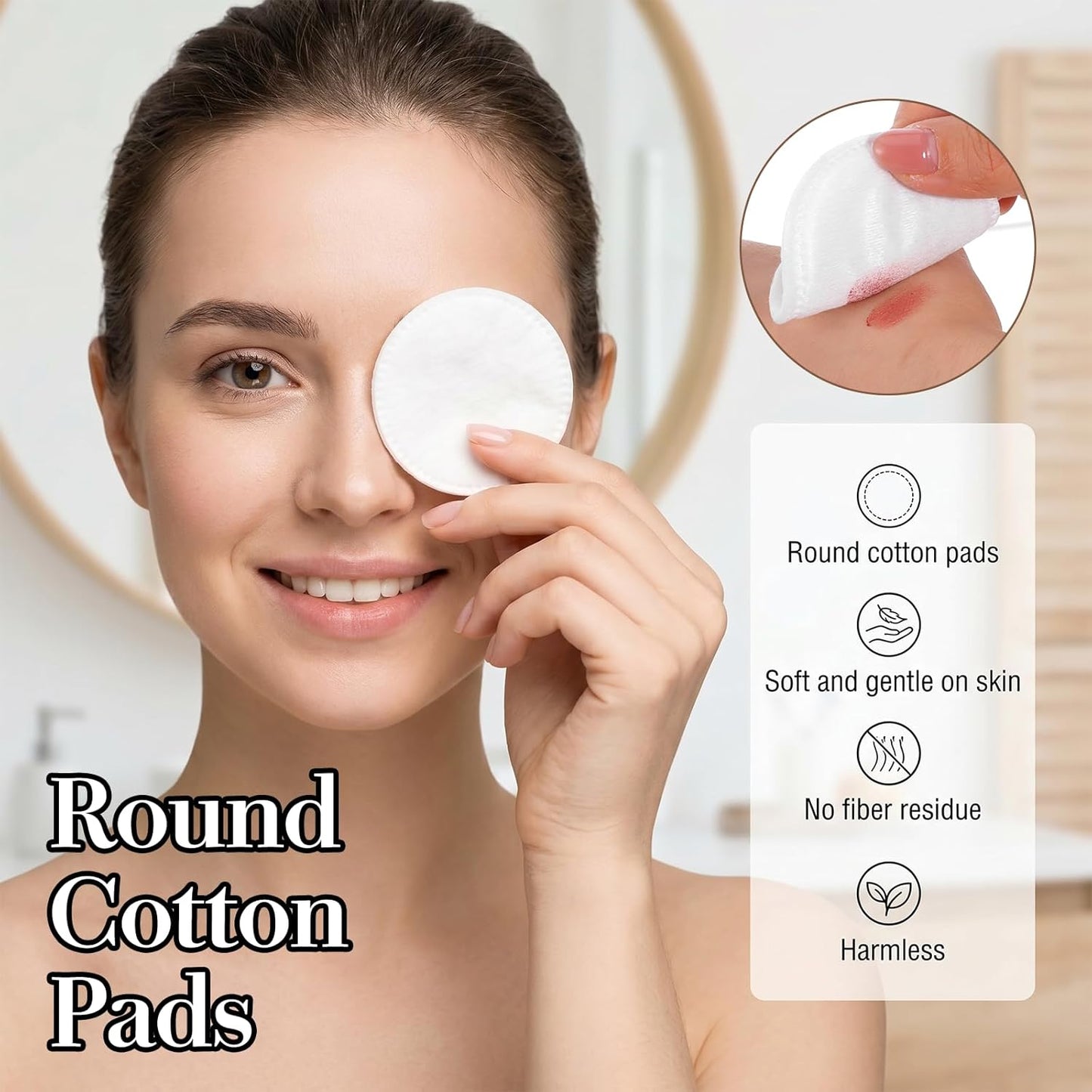 Large Cotton Rounds - 100 Pcs Lint-Free Soft Pads for Makeup Removal | 2.2" Round, Ideal for Cleansing and Toner Application