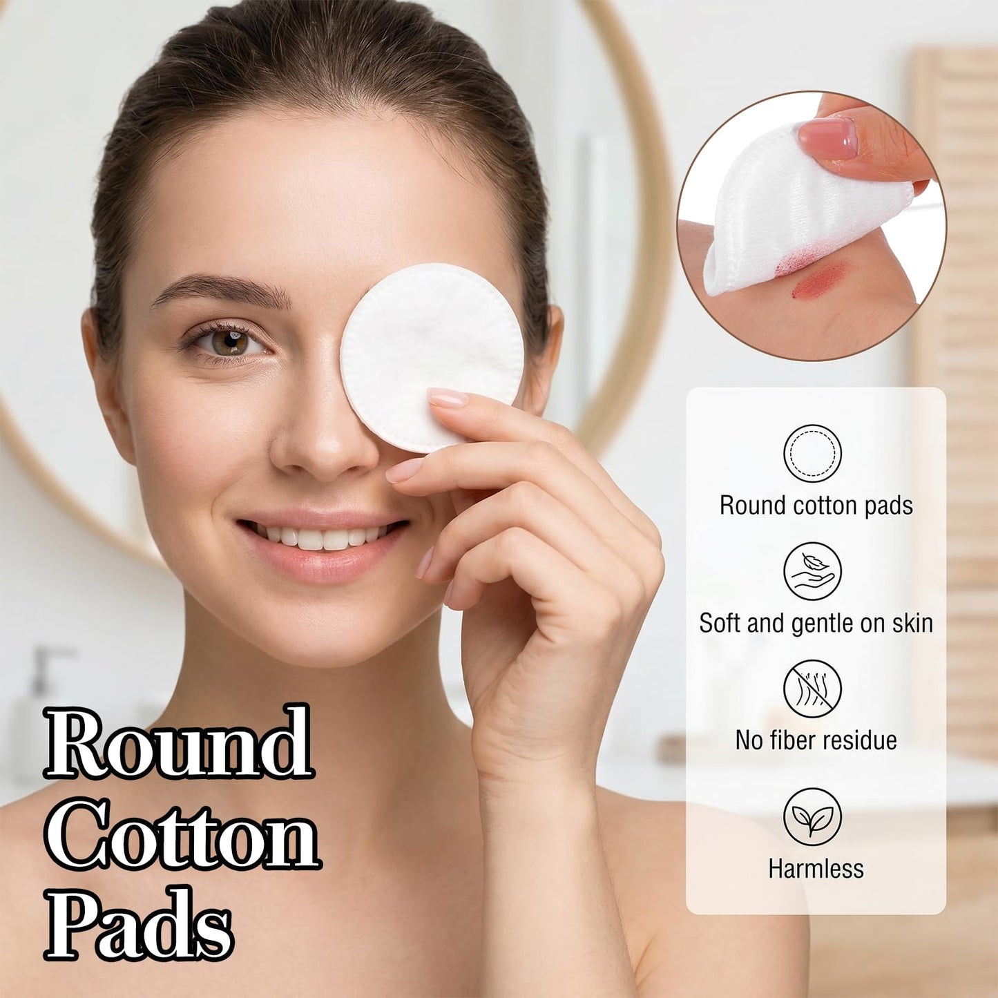 100 Pcs Large Cotton Rounds for face, 2.2" Round Lint-Free Soft Cotton Pads for Makeup Removal, Nail Polish, Cleansing Face and Toner Application Use Wet or Dry