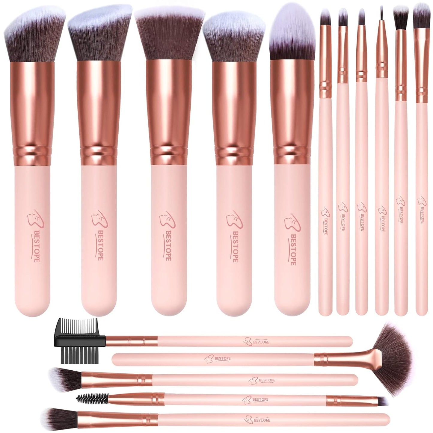 Professional Makeup Brush Set - 16-Piece Kit for Face & Eyes | Pink Makeup Brushes for Foundation, Powder & Blush