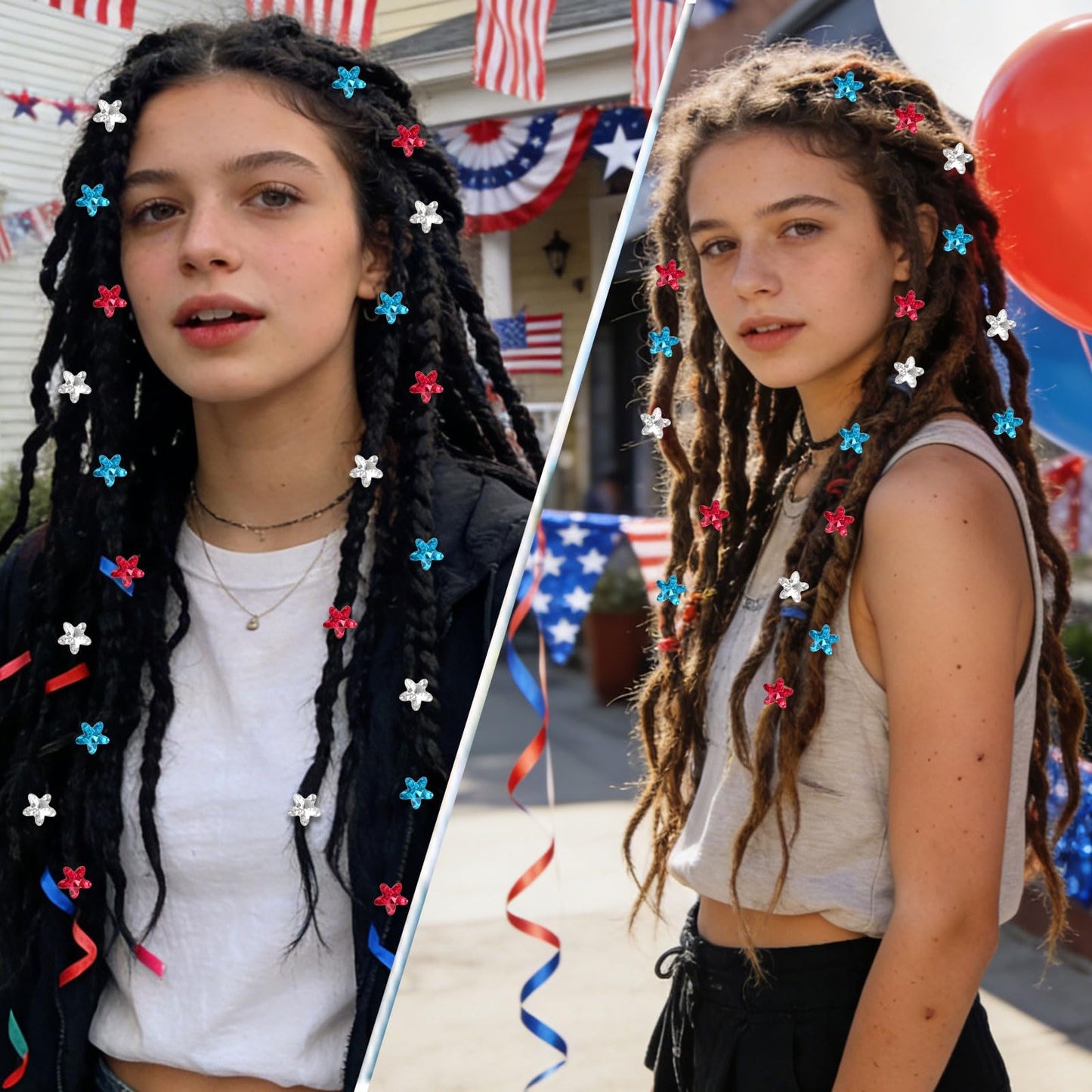 Oblihumoy 30Pcs 4th of July Red Blue White Hair Clips Rhinestone Star Small Hair Clip Independence Day Hair Accessories for Girls Women