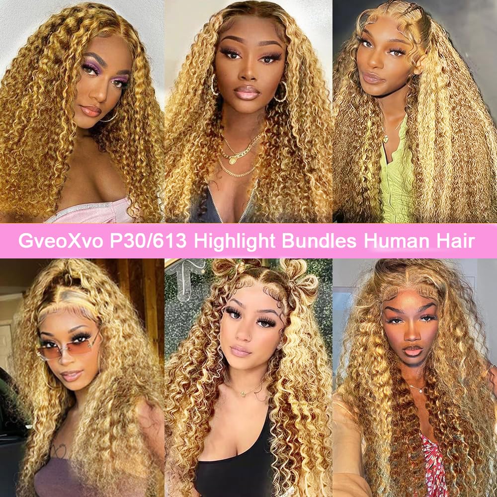 28 30 32 Inch GveoXvo Blonde Deep Wave Bundles #30 Brown Bundles Human Hair Brazilian Virgin Remy P30613 Highlight Bundle Hair Extensions