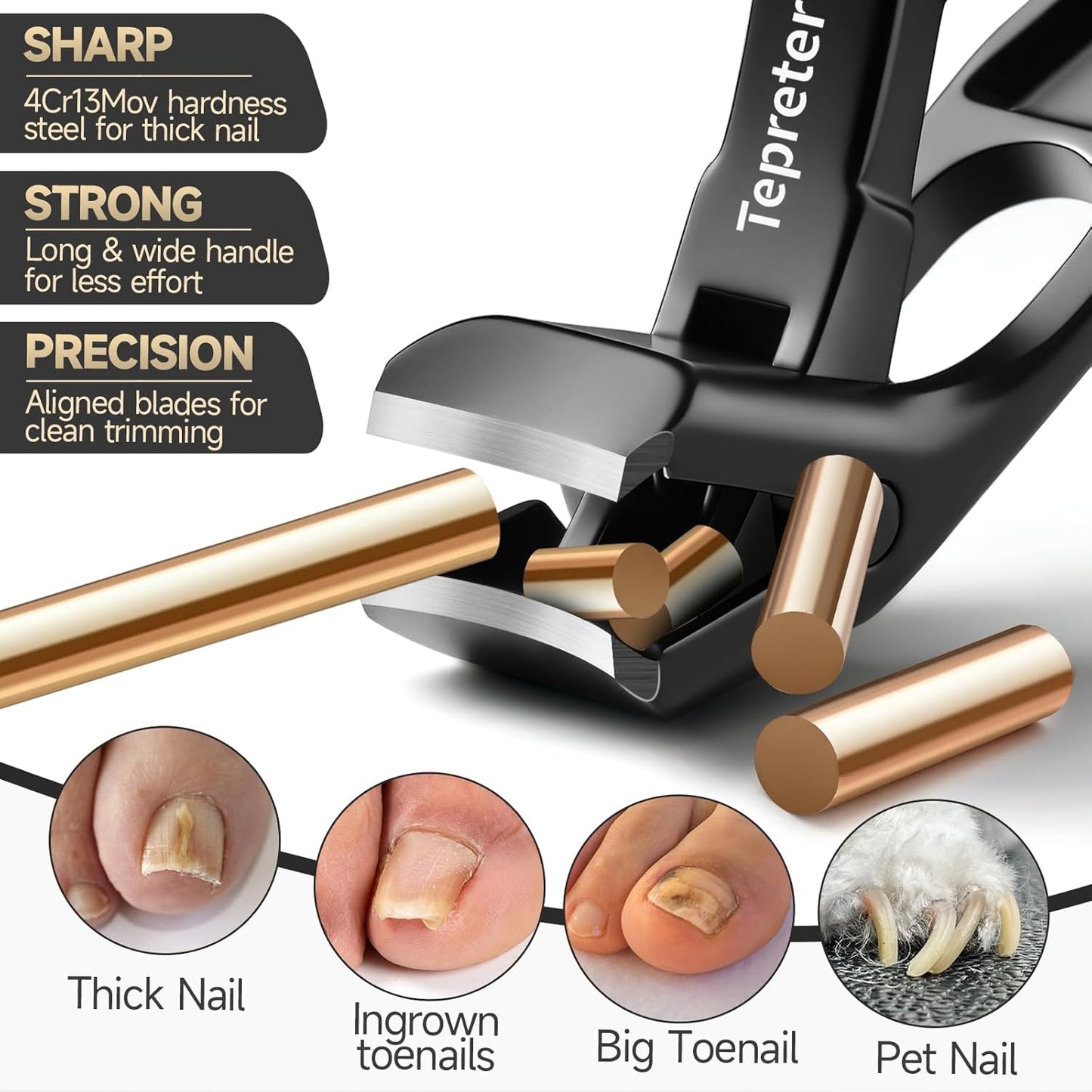 Nail Clippers Set for Seniors - 3-Piece Angled Head Toenail & Fingernail Cutters | Heavy Duty with Wide Jaw Opening