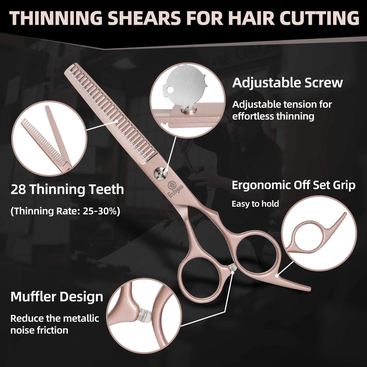 Ethyxe Hair Cutting Scissors Thinning Shears Kit, Barber Hair Texturizing Shears for Professional Hairdresser or Home Use (Rose Gold)