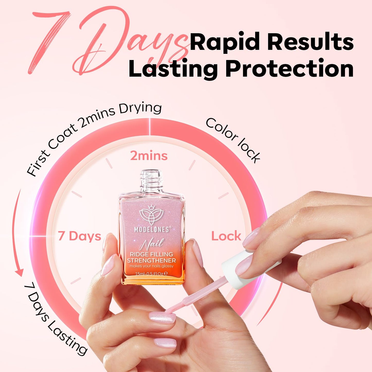 Nail Strengthener - Glitter Pink Nail Polish for Damaged Nails | 15ml Hardener & Growth Formula